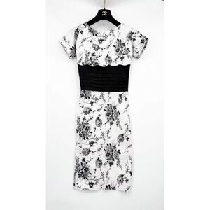TATYANA Black & White Vintage Floral Jacquard Fit &flare Sheath Dress